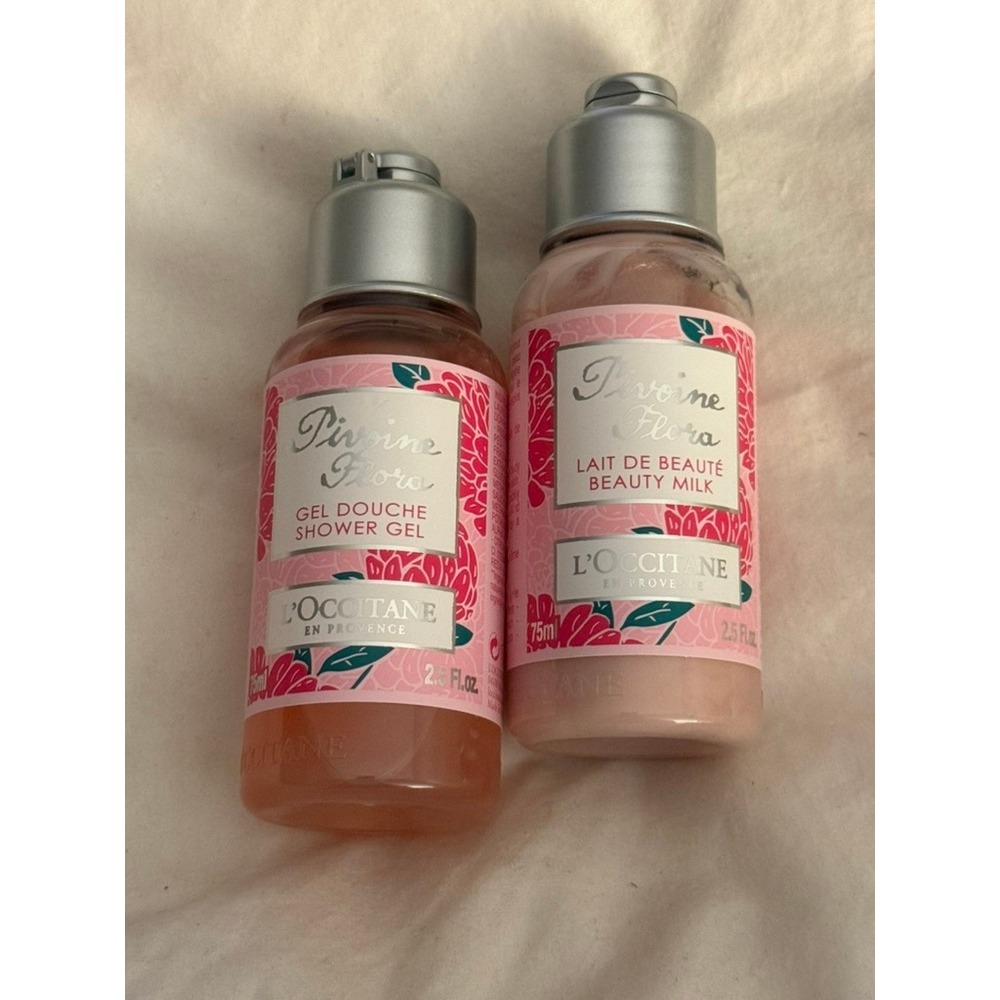 L'Occitane Pivoine Flora Shower Gel & Beauty Milk Set 2.5 oz Each Travel Size